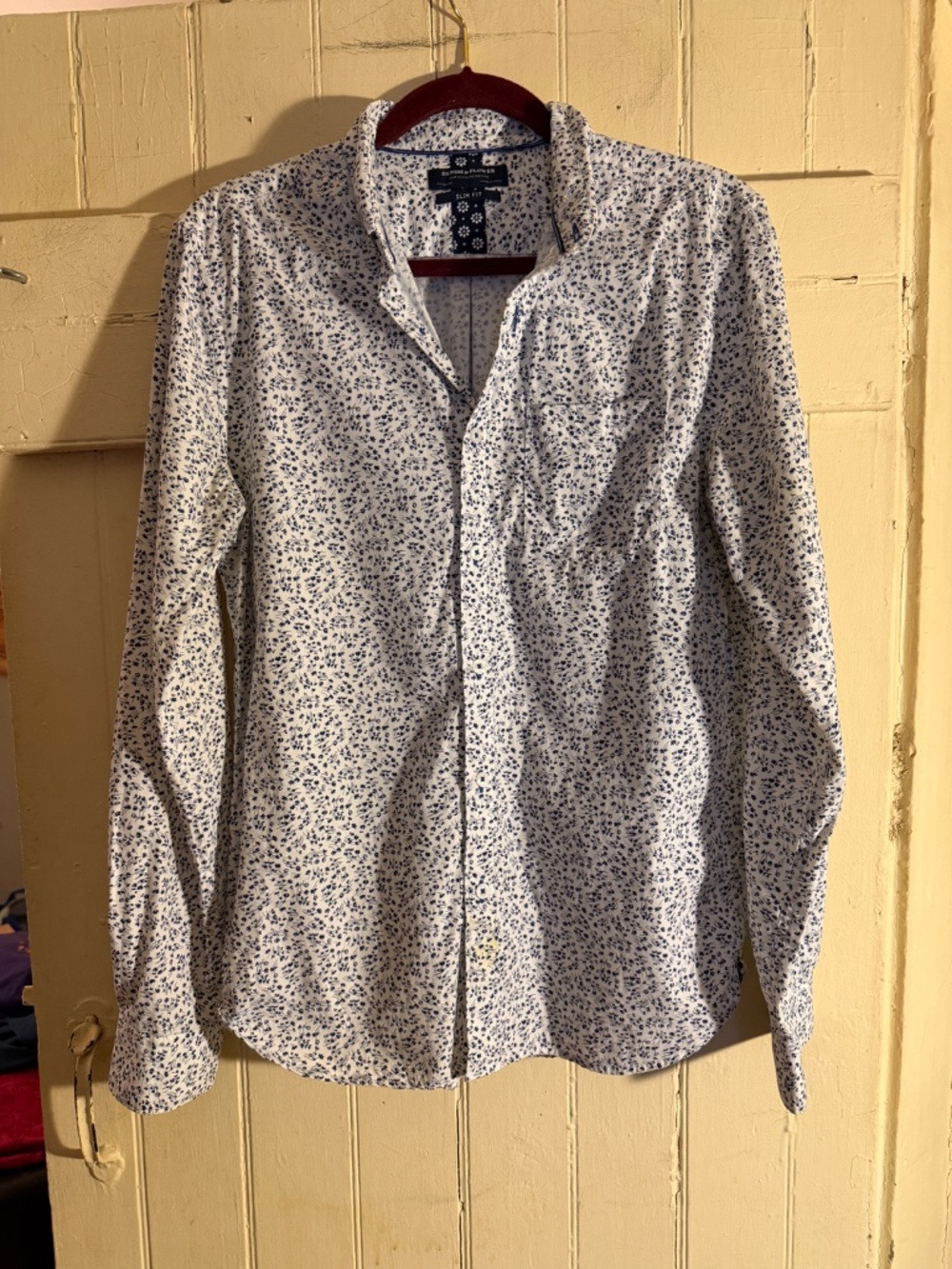 Denim and Flower Slim-Fit Button Down Shirt Navy & White Micro Floral Print M